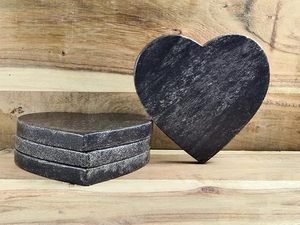 Juego de 4 posavasos de té de piedra negra en forma de corazón de la mejor venta con forma personalizada a precio al por mayor - Product Image 5