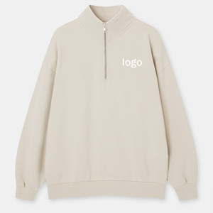 Nouveau design hommes sweats 1/4 fermeture éclair goutte épaule logo personnalisé sweats à capuche Beige mode Style à manches longues sweats pour hommes - Product Image 6