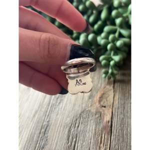 Navajo Made Mediterranean Coral & Sterling Silver Cluster <b>Ring</b> 18K <b>Gold</b> Plated Bezel <b>Set</b> Natural Gemstone Jewelry for Boys - Product Image 5