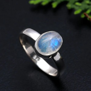 Bague en argent sterling véritable 925 naturel ovale bleu arc-en-ciel pierre de lune Vintage Indian Fine Jewelry Handmade Blue Moonstone Seller - Product Image 5