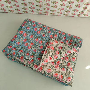 Colcha Razai Estampada a Mano, Cubrecama Acolchado, Ropa de Cama Acogedora, Regalo - Product Image 1