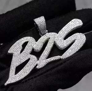 Pendentif en argent sterling 925 plaqué or blanc 14 carats 3.10Ct véritable Moissanite Cut lettre personnalisée breloque diamant pour pendentifs fins - Product Image 1