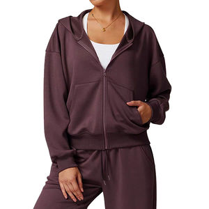 ชุดฮู้ดดี้ เสื้อผ้าสำหรับกิจกรรมกลางแจ้ง ชุด 2 ชิ้น สำหรับผู้หญิง เสื้อผ้าผู้หญิงใส่สบาย รับสกรีนโลโก้ ชุดบอดี้สูทผ้าเฟรนช์เทอร์รี่ ชุดวอร์ม 2 ชิ้น - Product Image 6