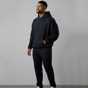 Ensemble jogging homme deux pièces, sweat-shirt et jogging gris foncé surdimensionné, logo OEM personnalisé de haute qualité. - Product Image 1