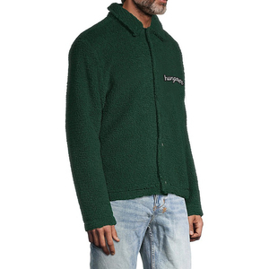 Custom Winter Sherpa <b>Jacket</b> for <b>Men</b> Solid Color Stand Collar Zipper Long Sleeve Oversize <b>Men</b> Sherpa Fleece <b>Jacket</b> - Product Image 3
