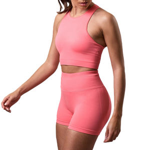 Conjunto de Yoga para Mujer de Talla Grande con Control de Abdomen y Cintura Alta, Transpirable, de Secado Rápido, Color Rosa, Ropa de Gimnasio, Sujetador sin Mangas, Color Sólido - Product Image 2