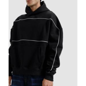 Sweat à capuche personnalisé avec broderie et détails de passepoil, motif uni et patchwork, en molleton bouclette 3D délavé à l'acide, taille XL, poids 500 g/m² - Product Image 2