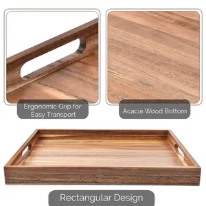 Plateau à thé en bois massif Assiette de service en bois rectangulaire Plat de stockage des aliments pour la maison Hôtel - Product Image 3