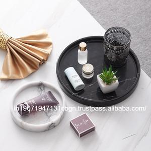 Plateau de service rond en marbre blanc et vert naturel décoratif fait à la main en gros - Product Image 2