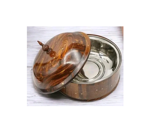 Casserole en bois Réchauffeur d'aliments Plat Pots de stockage des aliments Forme ronde Fabrique et exportateur Casserole en bois - Product Image 5