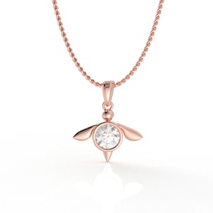 Rose Gold Tone Pendant Necklace Round Stone Charm <b>Chain</b> Jewelry for Women Gift Party Wear - Product Image 1