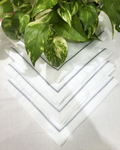 Metallic <b>Silver</b> Dots Embroidered White Polyester Dinner <b>Napkin</b> Set for Home Hotel or Events Elegant Cloth <b>Napkins</b> - Product Image 3