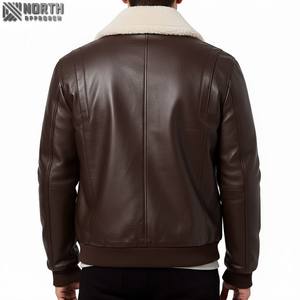 Chaqueta de cuero de color sólido marrón personalizada de alta calidad para hombre con decoración bordada Servicio Oem disponible Chaqueta de bombardero personalizada - Product Image 2