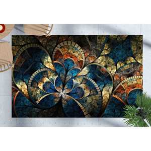 Tapis imprimé : Tapis moderne à motif fractal, antidérapant, décoration intérieure, avec tapis à poils doux - Product Image 1