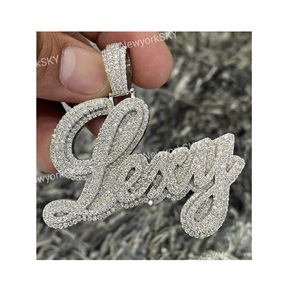 Pendentif lettre fait main personnalisé Hip Hop glacé véritable VVS Moissanite taille ronde diamant pendentifs fabricant bijoux fins pour hommes - Product Image 1