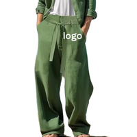 Pantalon décontracté pour homme en lin et coton de qualité supérieure, taille mi-haute, léger, écologique, respirant, blanc, coupe droite ample, idéal pour l'été