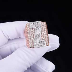 Iced Out 925 Silver Custom Letter VVS Moissanite Diamond Hip Hop Luxury <b>Statement</b> <b>Ring</b> For Men's Party Wear - Product Image 1