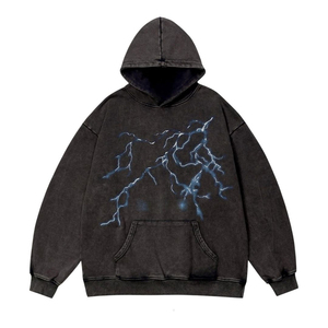 <b>Men</b> Acid Wash Hoodie Pullover wholesale Customized Design Oversized Style Vintage Streetwear Hoodies OEM ODM <b>Black</b> Printed - Product Image 1