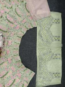 Satin élégant en soie Lehenga Choli à la mode indien pakistanais véritable miroir broderie paillettes fonctionnent avec Cancan et toile Patta - Product Image 6