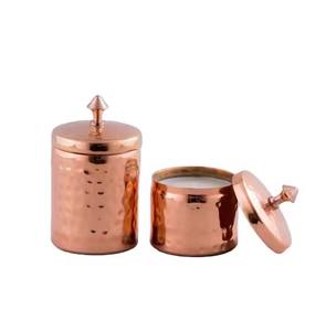 Tarro de vela dorado de Metal a granel de boda de lujo con logotipo personalizado con tapa, recipiente de vela cilíndrico - Product Image 5