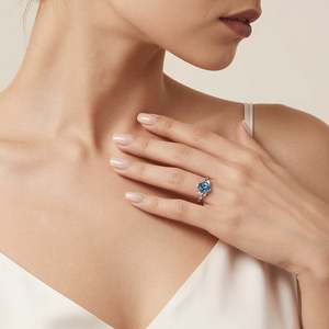 Bague de fiançailles Jeulia Vintage Leaf Oval London Blue Topaz Fine - Product Image 5