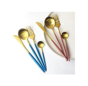 Juego de cubiertos de lujo ecológicos Cubiertos de acero inoxidable con mango redondo Cuchillo de cena dorado Cuchara Tenedor Juego de cubiertos - Product Image 5
