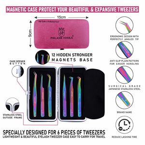 Pince à cils arc-en-ciel Lot de 6 pièces avec étui magnétique Marque privée Meilleurs outils pour pince à cils Extension de cils - Product Image 3