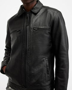 Veste en cuir de mouton personnalisée de qualité supérieure pour hommes avec col montant fermeture à glissière de style rue haute saison de printemps - Product Image 2
