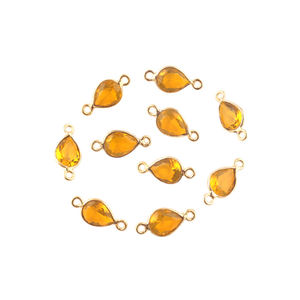 ขั้วต่อพลอยรูปลูกแพร์ควอตซ์สีเหลือง6x8มม. แบบมินิมอลเครื่องประดับทองเหลืองชุบทองทำเครื่องประดับตัวเชื่อมต่อแบบ DIY ประกันตัวคู่ - Product Image 1