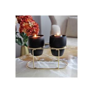 Vaso di fiori orizzontale 2 pezzi decorativo e portacandele nero