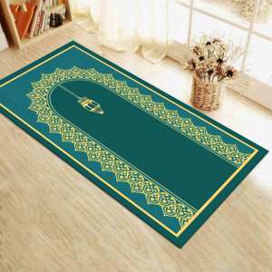 Tapis de prière islamique bleu : Décoration de mosquée, tapis de culte, tapis imprimé, tapis fin non tissé - Product Image 1