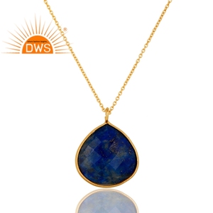 Meilleure vente Collier pendentif en argent sterling plaqué or 18 carats avec pierre précieuse Lapis Lazuli naturelle Demi Bijoux fins pour femmes - Product Image 2