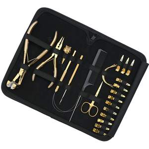 Hair Extension Tools with <b>Tape</b>-In Pressing Plier Loop Threader Hook Bride Parting Ring Salon Comb Scissor Duckbill Clips Needles - Product Image 1