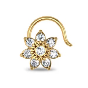 เข็มจมูกประดับเพชรกลมแท้สีทอง14K พร้อม0.20TCW ลายดอกไม้สร้อยคอเพชรหรูหรา - Product Image 1