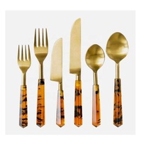 Ensembles de couverts dorés en acier inoxydable à la mode avec poignée en écaille de tortue pour la maison mariage dîner Table décor ensembles de couverts