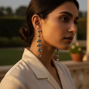 Boucles d'oreilles pendantes en argent 925 avec pierres précieuses bleues, forme de goutte d'eau, papillon, avec perle, diamant, turquoise, pour mariage, fête, cadeau - Product Image 3