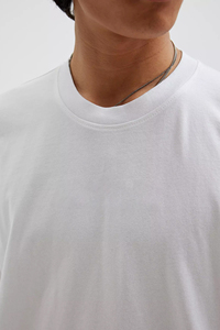 T-shirt décontracté uni blanc surdimensionné coupe ample 100% coton pour hommes T-shirt col rond manches courtes épaules tombantes T-shirts avec logo personnalisé - Product Image 4