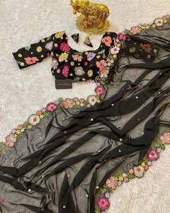 Heavy Soft Georgette Designer Saree para Wedding Party Festival Ropa étnica para mujeres con blusa elegante exclusiva La mayoría de las ventas - Product Image 5