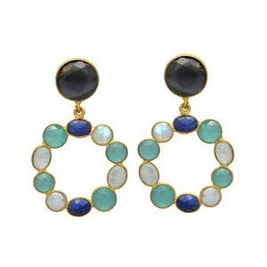 New Arrival Mini Multi Gemstones Circular Black Onyx Stud Earring Set - Product Image 1