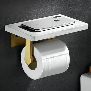 Porte-rouleau de papier toilette avec plateau en marbre Un accessoire de salle de bain élégant et fonctionnel combinant design de luxe et praticité - Product Image 4