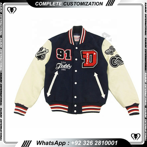 เสื้อแจ็กเก็ตบอมเบอร์กระดุมแถวเดียวสำหรับผู้ชายผ้าปะเย็บปักแบบเรียบสินค้ามาใหม่ - Product Image 4