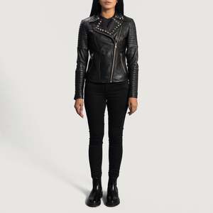 Chaqueta Biker Reversible Sally Mae Negra Acolchada de Piel de Oveja y Cuero PU con Logotipo Personalizado Estilo Bomber Club Disponible en Tallas 3XL y 5XL para Otoño - Product Image 4