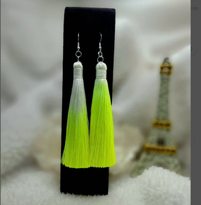 ต่างหูพู่สีเขียวนีออน, ห้อยสีเขียวมะนาวสดใส, ดรอปขอบ Ombre ยาว, ขอบเทศกาลหนาและสดใส - Product Image 2