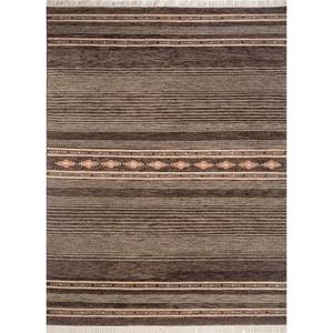 Alfombra de Lana Anudada a Mano Color Beige Marrón Tomillo LCA-882, Diseño Abstracto a Rayas, para Entrada, Pasillo, Rectangular, Tipo Rompecabezas, para el Hogar - Product Image 1