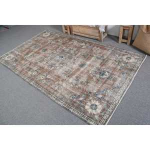 Turkish Vintage Rug, 4.9x8.1 ft Area Rug, <b>Brown</b> Blue Ikat <b>Wool</b> Rug - Product Image 4