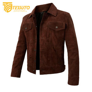 Meilleure qualité hommes en cuir véritable Bomber veste col montant avant Logo imperméable respirant classique daim Style Tessuto - Product Image 4