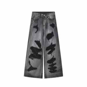 2024-25 hommes Vintage été en détresse jean américain Ins rue à la mode lâche jambe droite pantalon jambe large Style Y2K - Product Image 1