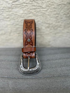 Popular Hand <b>Tooled</b> Leather <b>Belts</b> New Arrival Leather Buckle <b>Belt</b> Stylish Hot Sale Handmade <b>Belts</b> Brown Color - Product Image 2