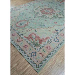 Hand Knotted Wool <b>Rugs</b> Thyme Green <b>Boho</b> Medallion Abstract Diamond Rectangle Hallway for Entryway Large Area for Home - Product Image 2