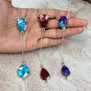 สร้อยคอหินหลายชิ้นทำด้วยมือเงินสเตอร์ลิงพร้อมอัญมณีธรรมชาติที่เป็นเอกลักษณ์ของขวัญเครื่องประดับสำหรับผู้หญิงและเด็กผู้หญิง - Product Image 1